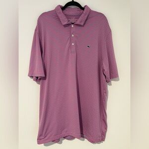 Vineyard Vines Men’s Performance Bradley Stripe Polo Shirt Pink Blue Golf - XXL